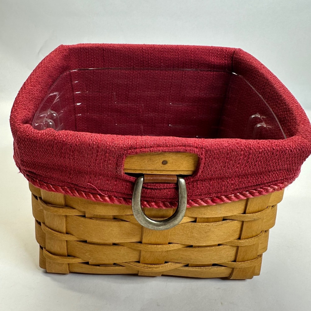 Longaberger 2008 TV Time Woven Wood Basket Red Fabric Liner Plastic Protector